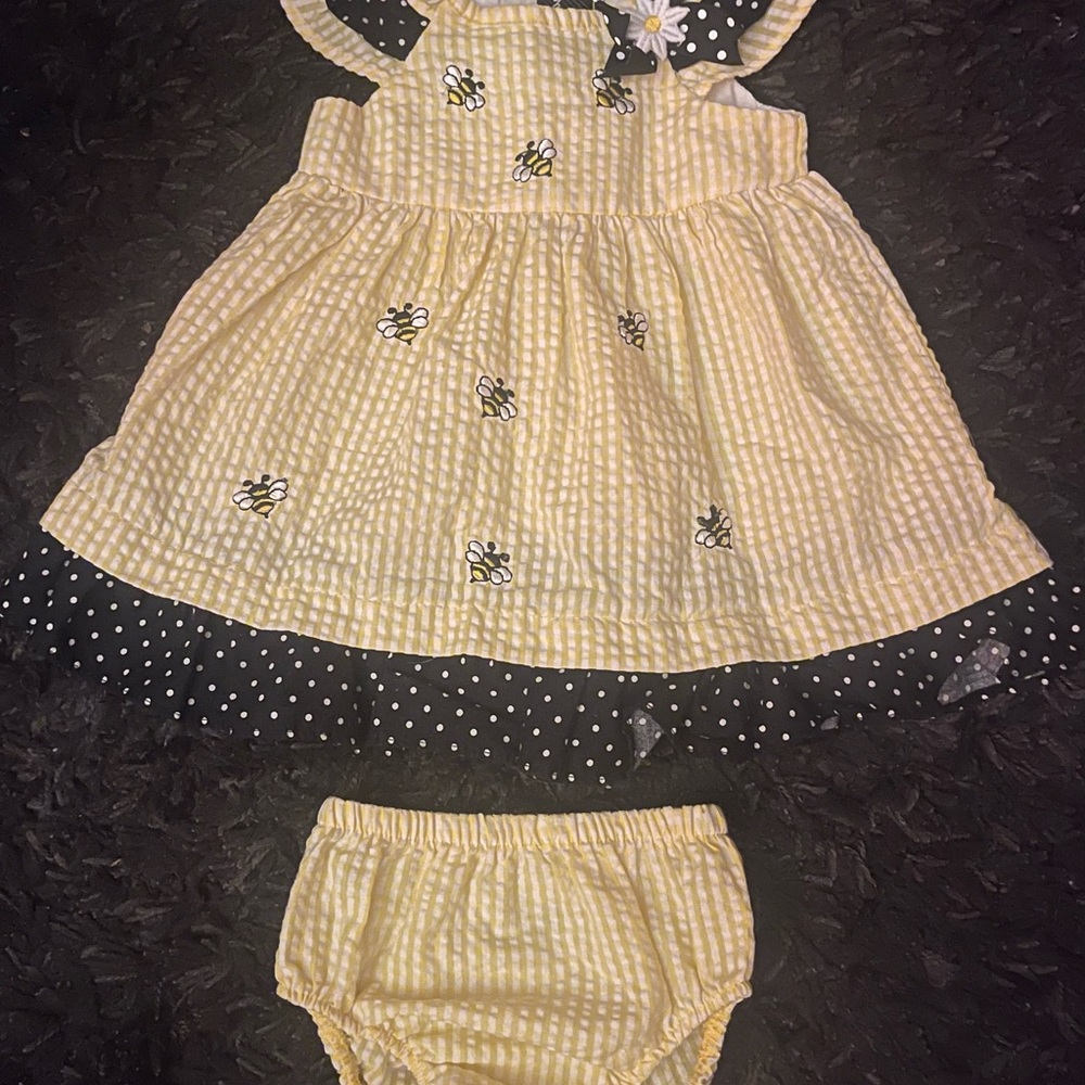 Yellow Striped Baby Bumblebee Dress with Bloomers